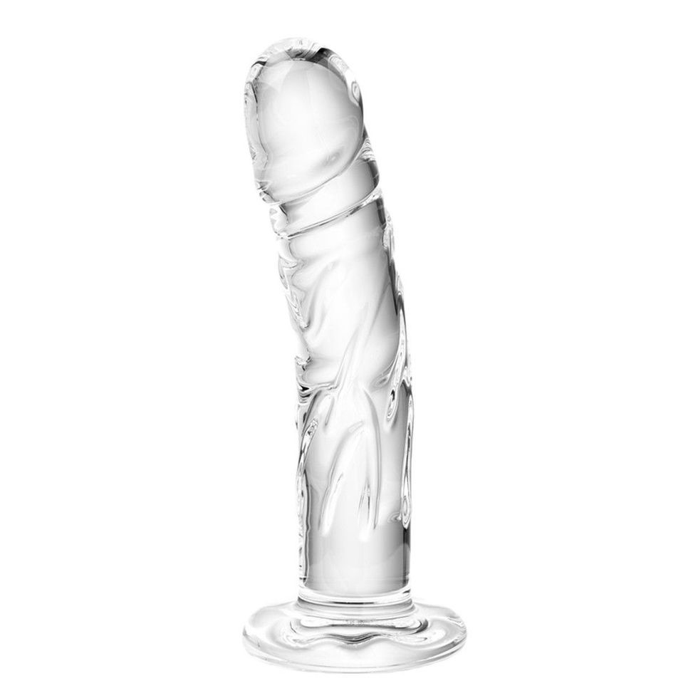 Captivating grey veined glass dildo: A beautiful choice for indulging in sensual pleasures.